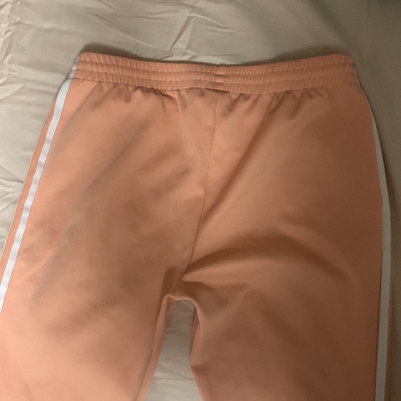 Adidas Drawstring Peach Pink Three Stripes Tapered Pants with Ankle Zippers - Picture 4 of 5